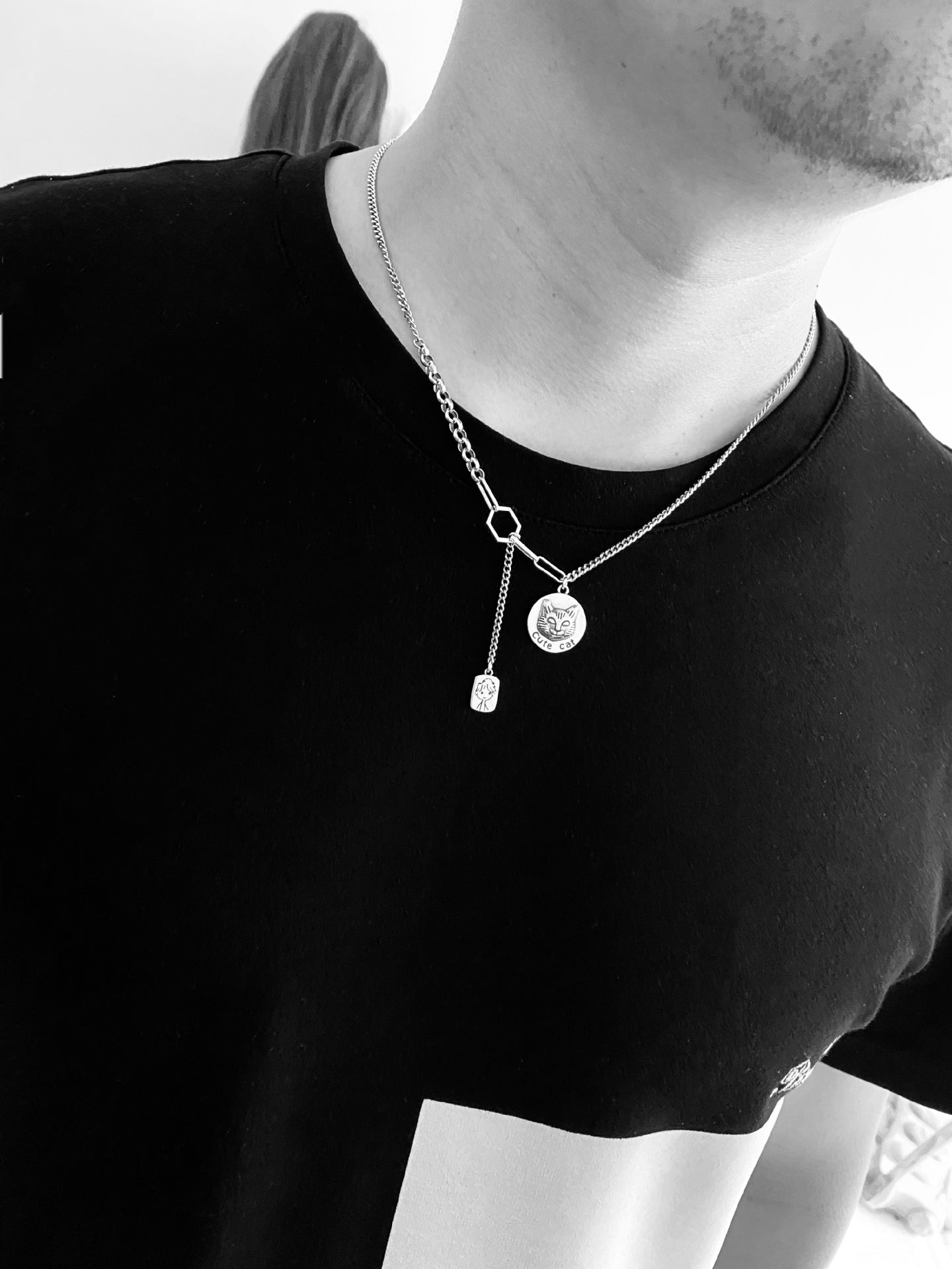 Personalisierte Y-Kette mit Fotogravur, Namen & Jungen/Mädchen Symbol – Haustierschmuck, Erinnerungs­geschenk für Tierliebhaber