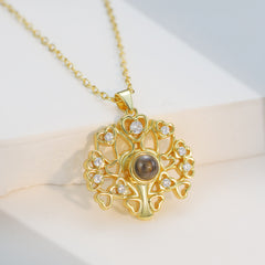 Personalisierte Projektions Kette mit Bild drin – Lebensbaum mit Herzen & Zirkonia, 925 Silber Geschenk für Sie