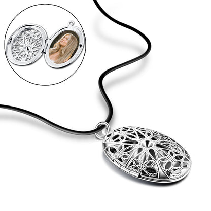 Hochwertige Platinierte Oval Medaillon Bild Kette –Hohles Vintage mit keltischen Sternen Blumen,Personalisierter Foto Geschenke für Männer Frauen