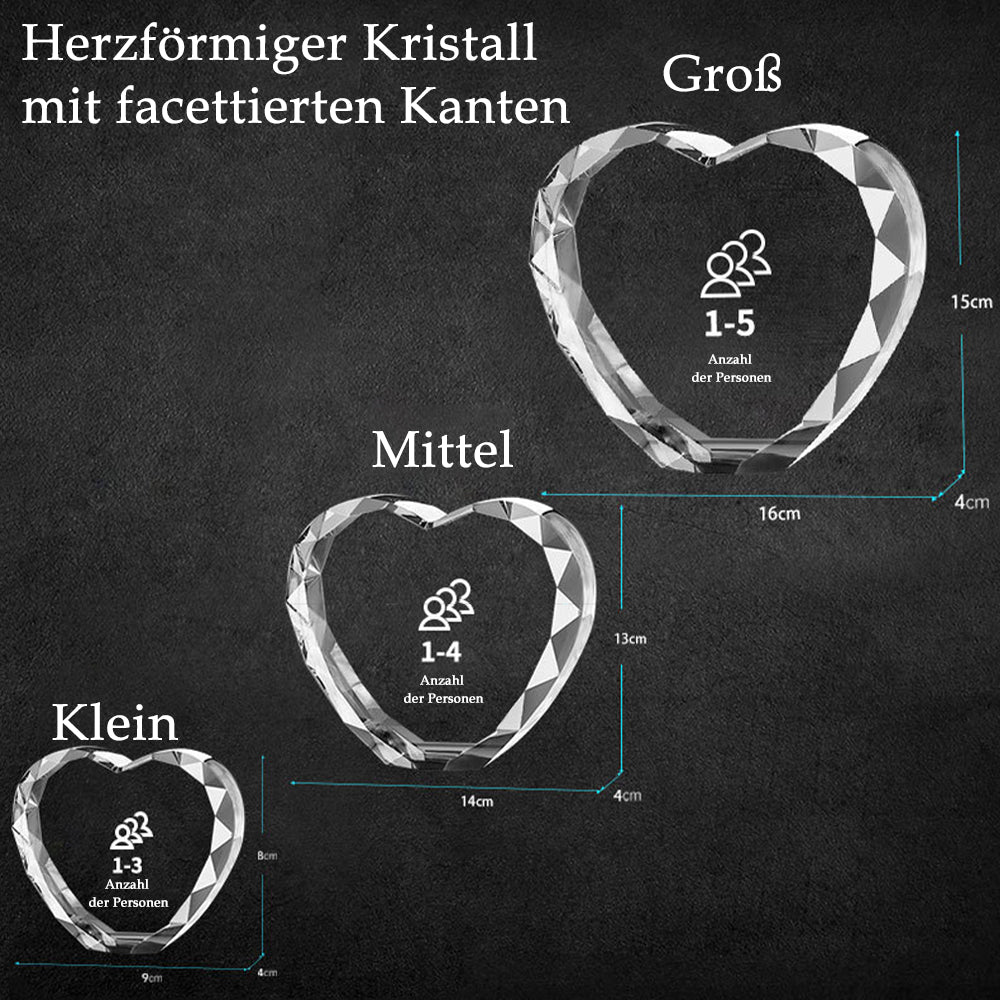 Personalisierter 3D Kristall mit Foto - Herzförmiger Mehrfacetten Glasblock mit Lasergravur und LED-Sockel für unvergessliche Erinnerungen