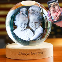 Kristall 3D Foto Glasball - Personalisierter 2D/3D Kristall mit Laser Gravur, 3D Glasfoto mit Leuchtsockel, 3D Kristall Erinnerung
