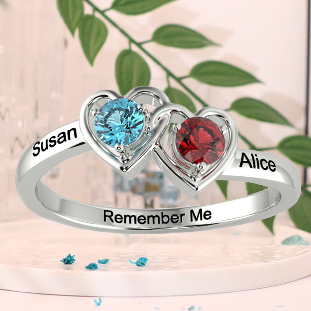 Personalisierter Geburtsstein Namensring – Herz zu Herz, mit Diamanten, Verlobungs Heiratsantrags & Geburtstagsgeschenk für Männer & Frauen
