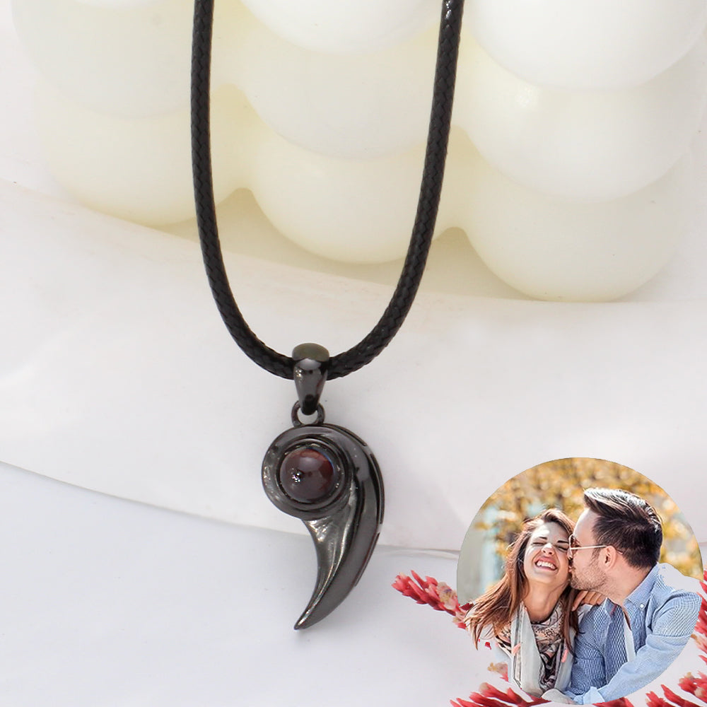 925 Silber Paar Foto Projektions Kette - Magnetische schwarze weiße Herz Anhänger,Personalisierte Geschenk für Paare & Freunde