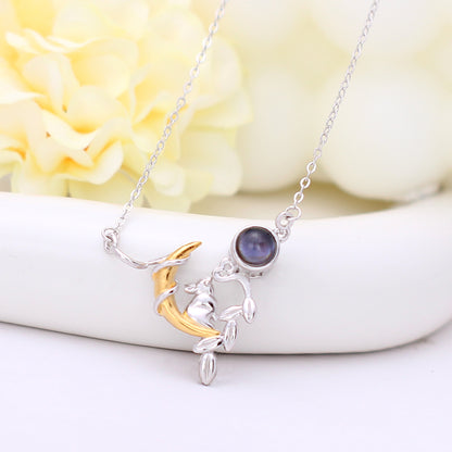 925 Silber Personalisierte Foto Kette mit Projektion - Eleganter Klassiker Kaninchen und Mond Anhänger mit Foto, Perfektes Geschenk für Mama, Freundin oder Ehefrau