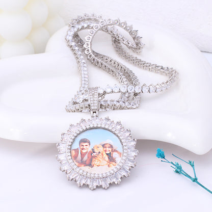 Personalisierte Zirkonia Sonnenblume Kette mit Bild - Medaillon mit Foto