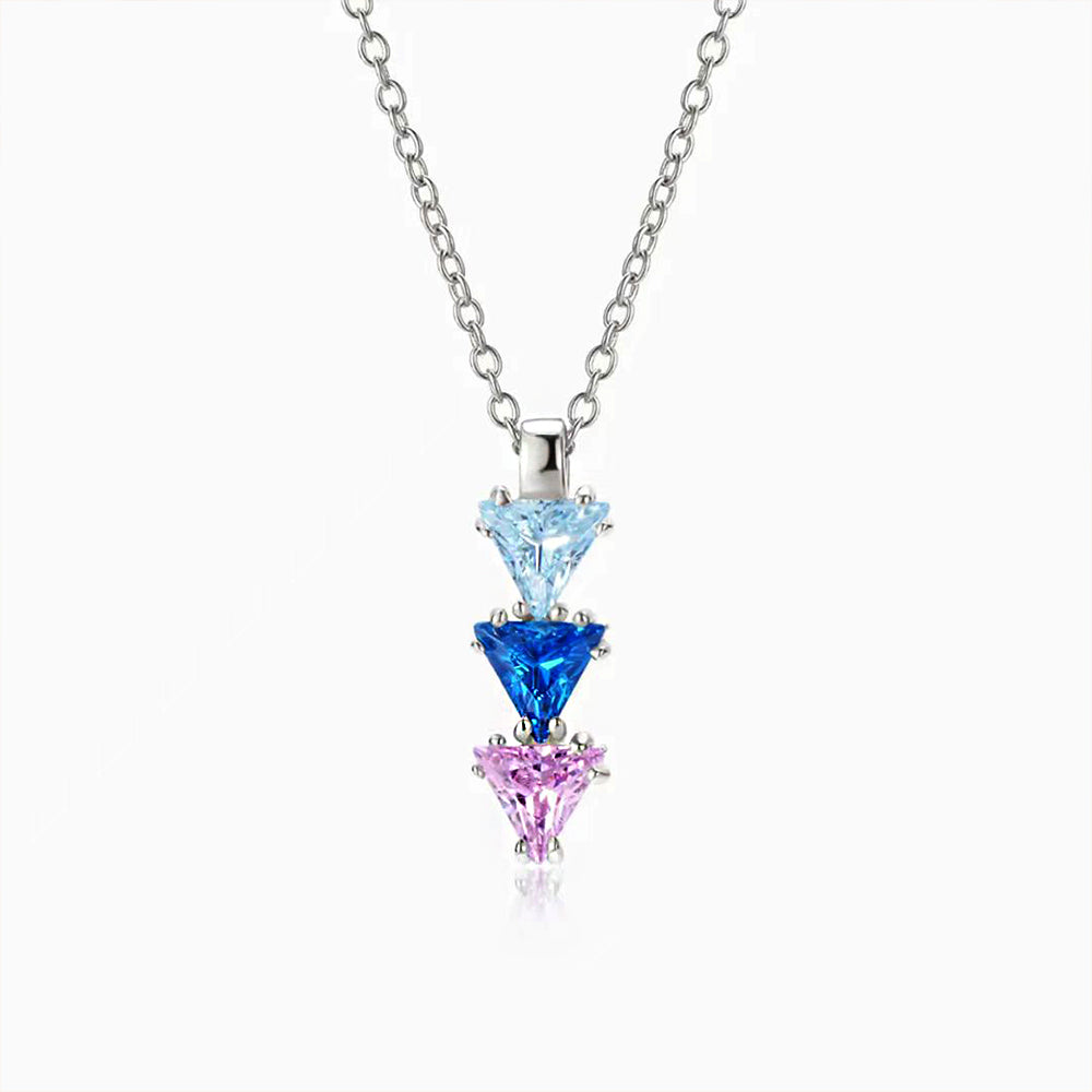 Personalisierte Kette mit Dreieck Geburtsstein Anhänger - 1–7 Geburtssteine, Langer Anhänger, Perfekte Geschenk für Sie