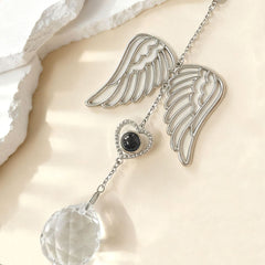 Personalisierter Engelsflügel Herz Kristallanhänger mit Foto im Stein – Kreatives Weihnachtsgeschenk