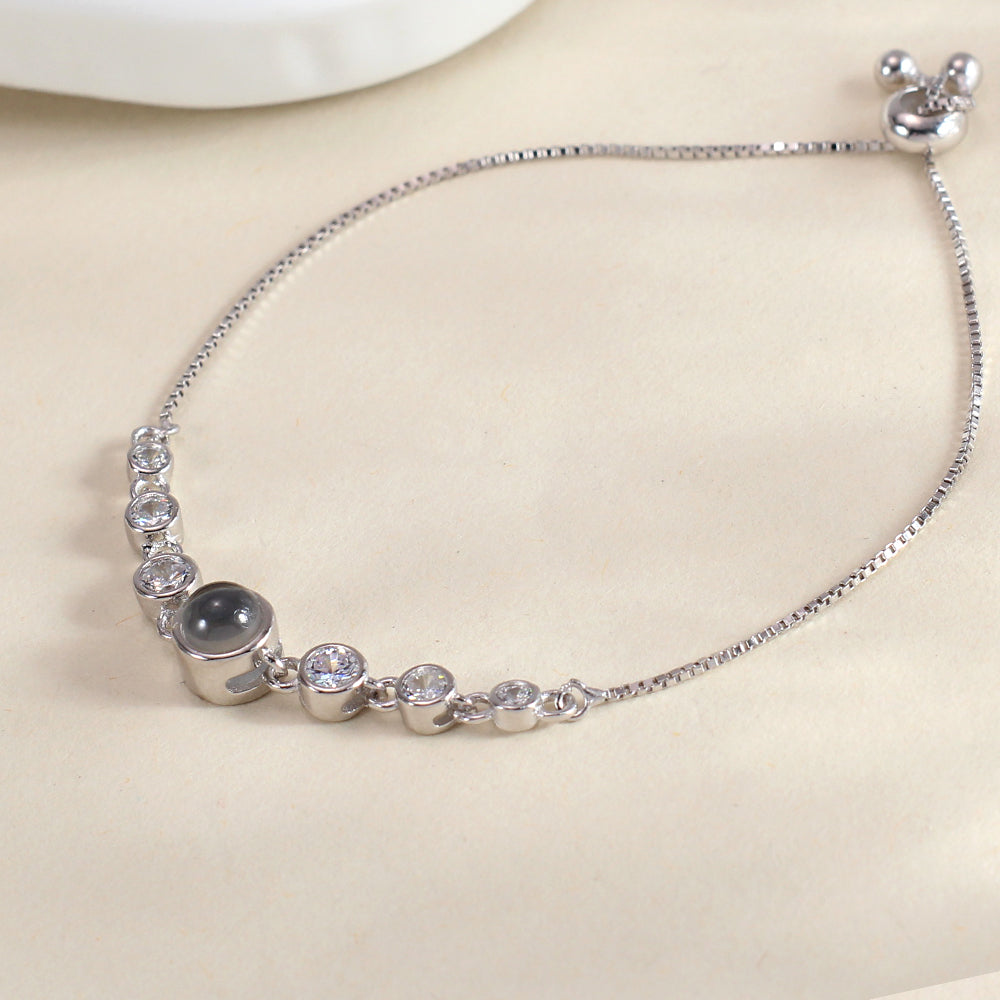 925 Silber Personalisierte Verstellbares Box-Kette Zirkonia Armband mit Bild im Stein  – Perfekte Feines Foto Geschenk für Sie