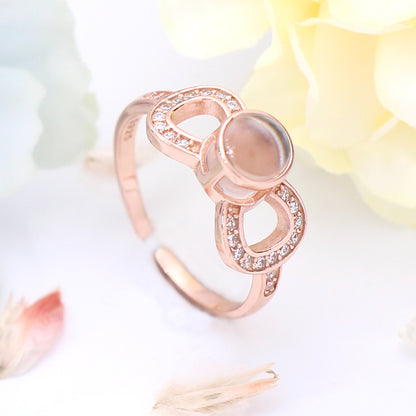 925 Silberring mit Bild – Personalisierter Foto-Projektions-Schleifenring, Offener Ring mit Zirkonia, Geschenk für Sie