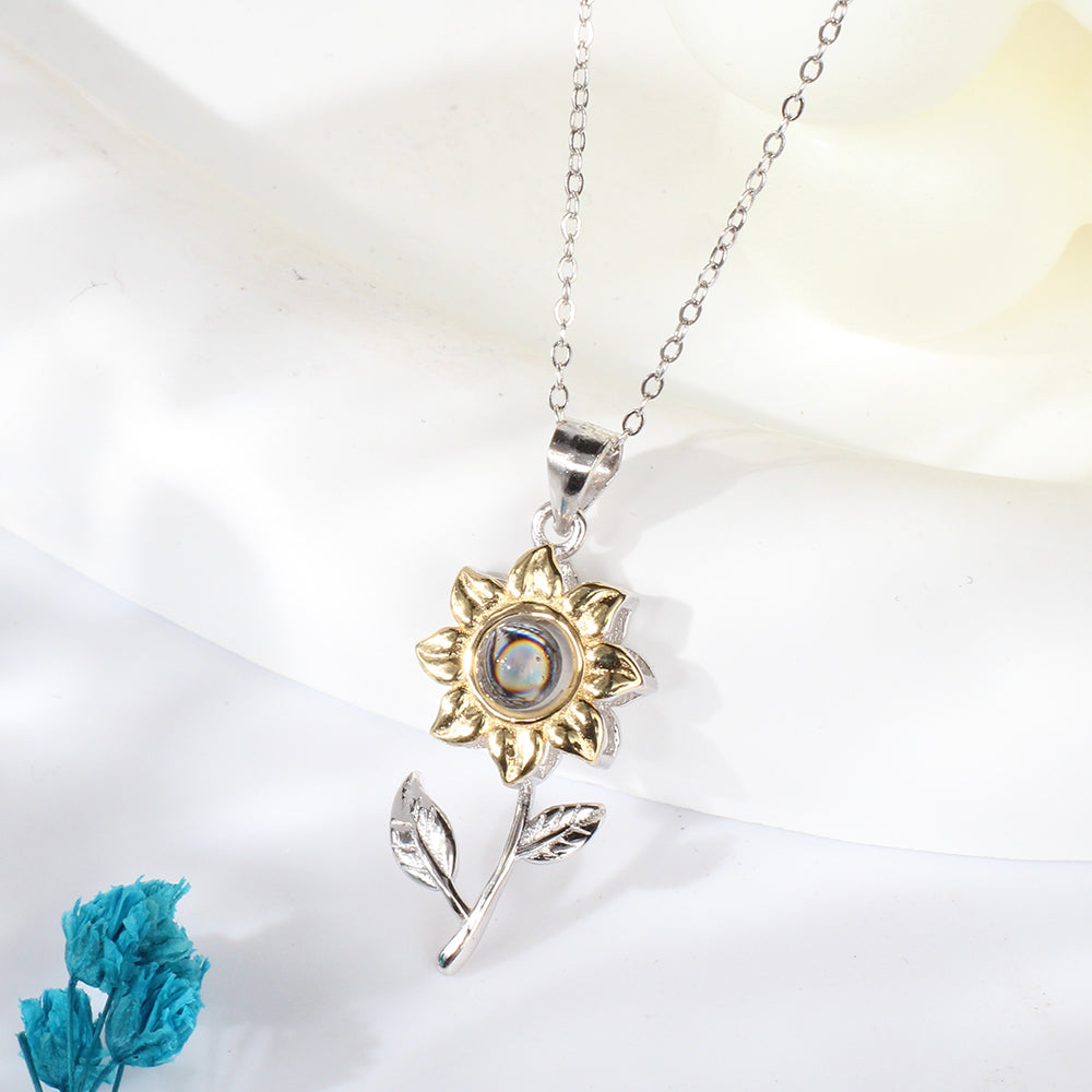 Personalisierte Bild Kette - Sonnenblume Schmuck mit Foto, Geschenke für Sie