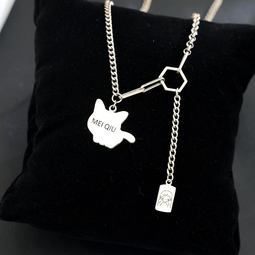 Personalisierte Y-Kette mit Fotogravur, Namen & Jungen/Mädchen Symbol – Haustierschmuck, Erinnerungs­geschenk für Tierliebhaber