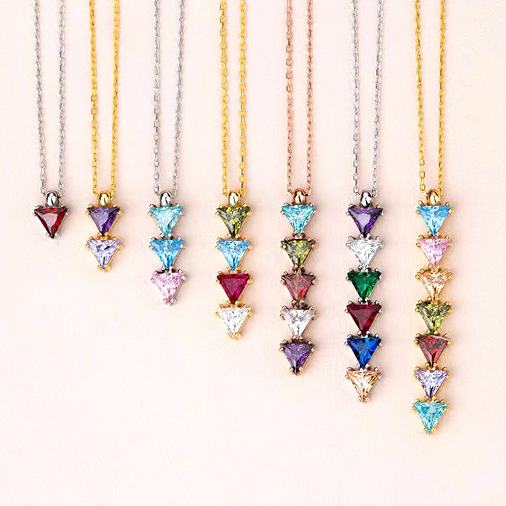 Personalisierte Kette mit Dreieck Geburtsstein Anhänger - 1–7 Geburtssteine, Langer Anhänger, Perfekte Geschenk für Sie
