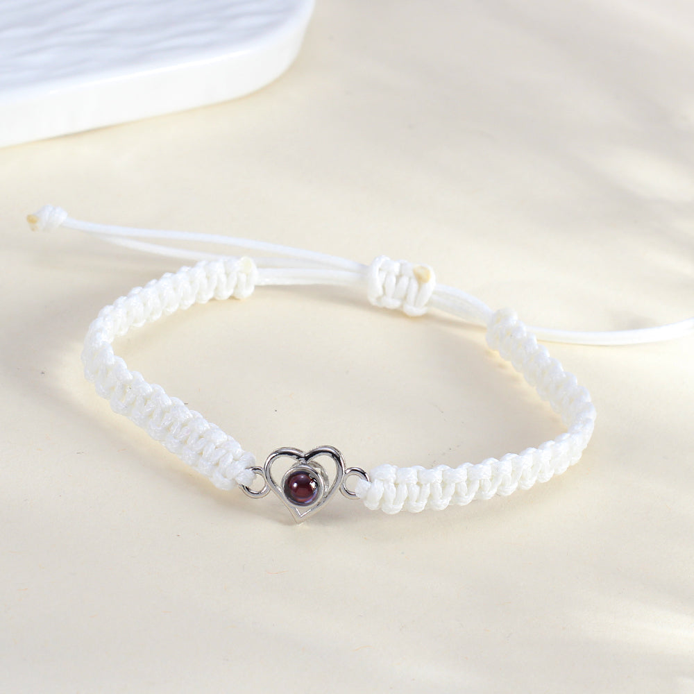 Personalisierbares Herz Kordel Freundschafts Armband mit Bild im Stein – Geheimfoto & Wunschgravur Geschenk für Sie