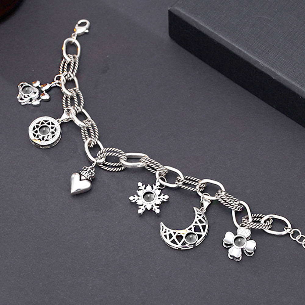 Personalisierbares DIY Armband mit Foto Projektion – Bild im Stein, Grobe Gliederkette mit 1–6 Fotos, Geschenk für Damen & Herren