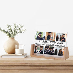 Personalisierter Holz & Acryl LED Bilderrahmen zum Abschluss, Abschlussurkunde Gravur Abschlussgeschenk mit 6 Fotos & Name