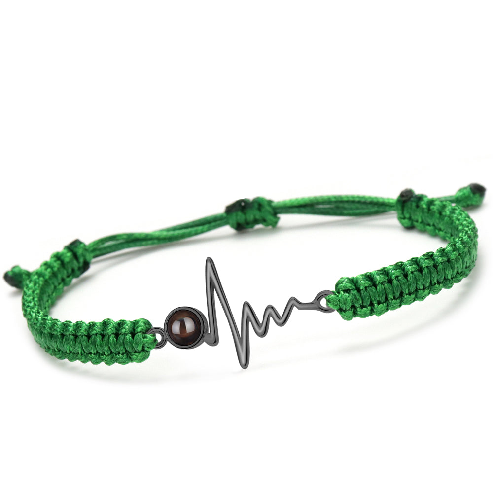 925 Silber Personalisierte  Sonne Kreis Armband mit Bild im Stein - Verstellbares handgefertigtes Flecht Segeltau Armband