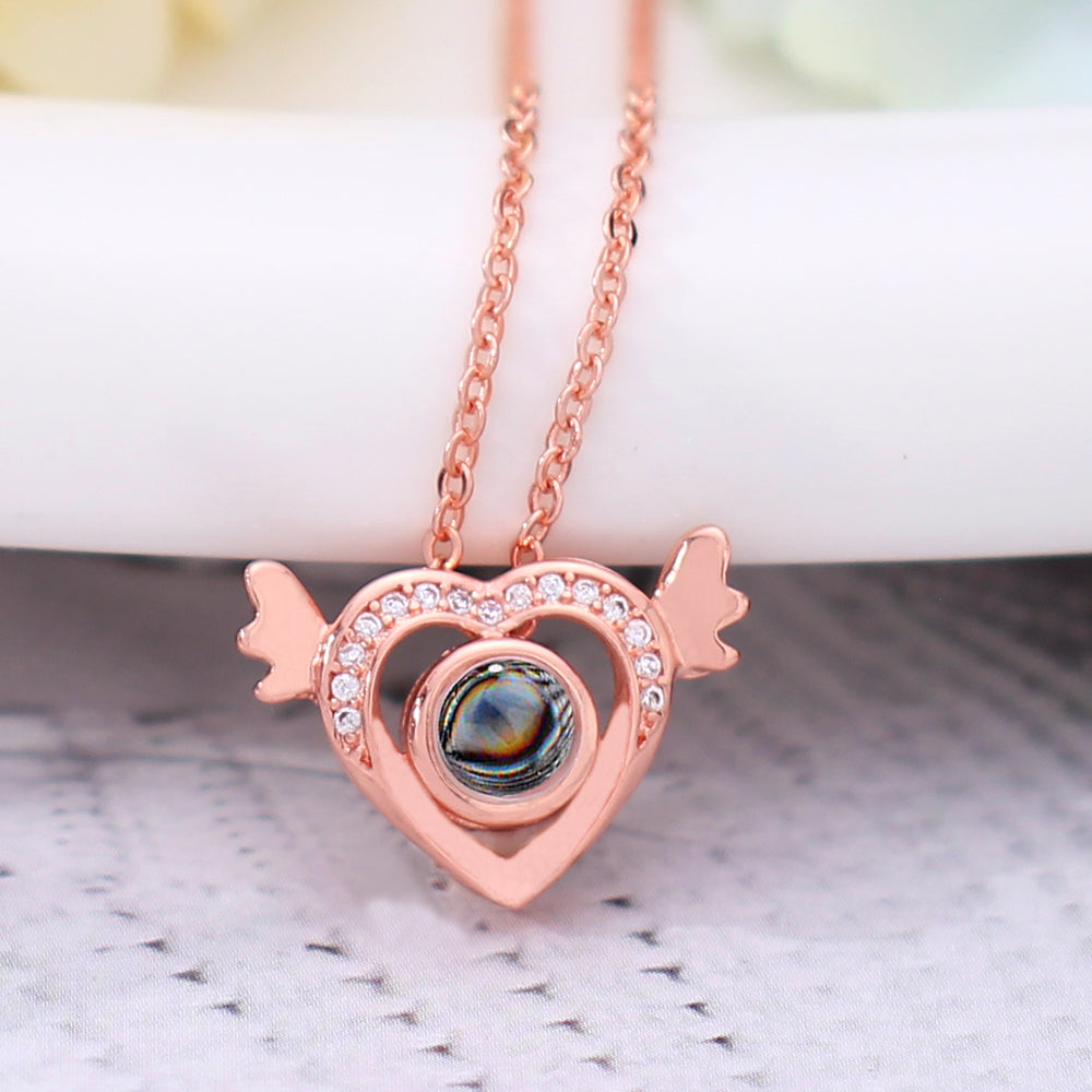 Personalisierte Kette mit Bild Drin im Stein - Herz Engel Anhänger mit Foto Projektion
