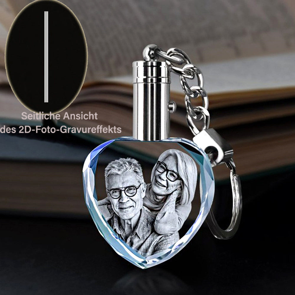 Personalisierte Kristall Schlüsselanhänger - Herz Anhänger mit Gravur 2D/3D-Skizzenfoto,Erinnerungs Geschenk für Frauen