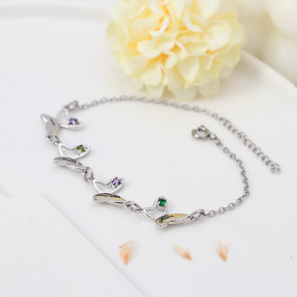 Personalisiertes Schmetterlings Armband mit Geburtssteinen & Namen – Einzigartiges Geschenk für sie