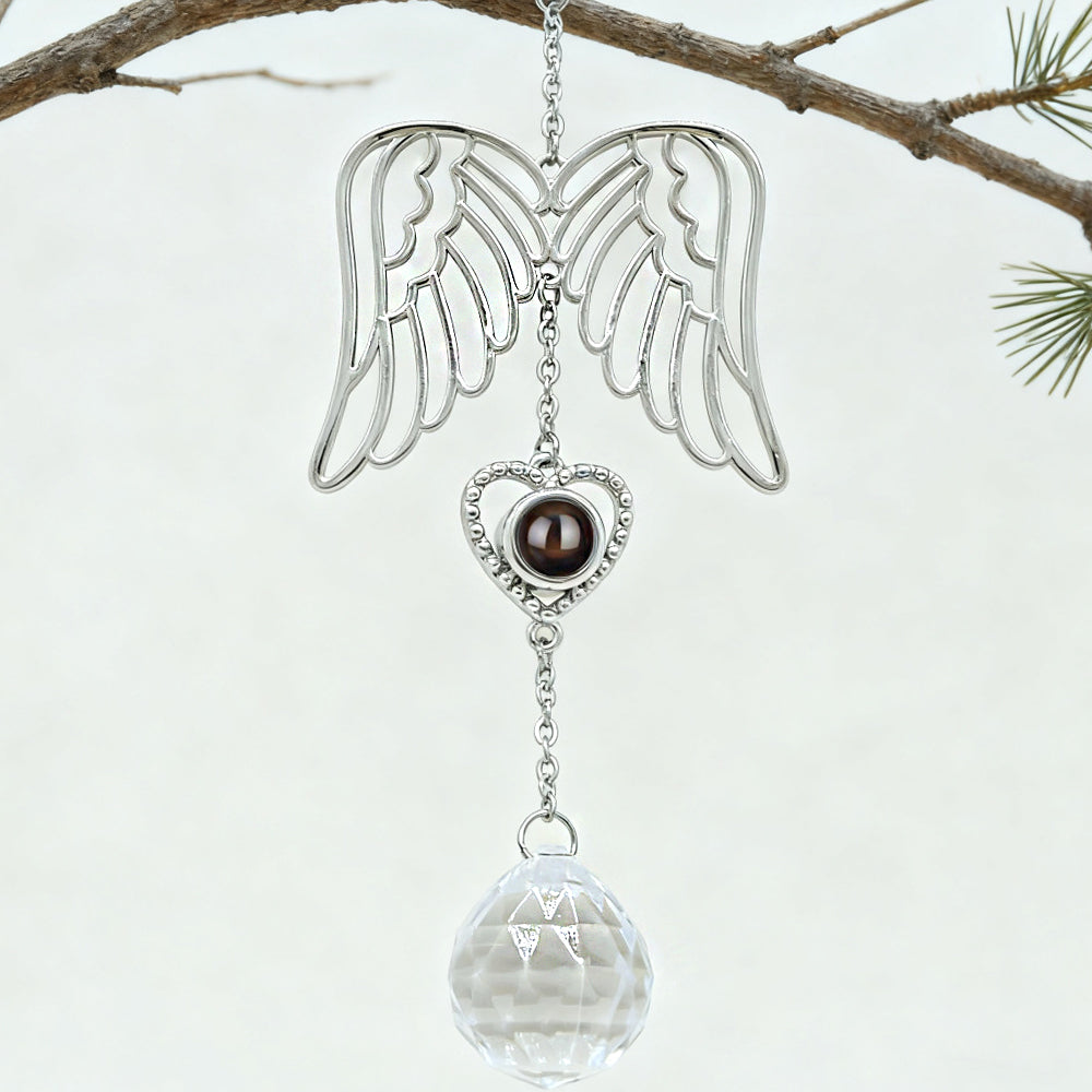Personalisierter Engelsflügel Herz Kristallanhänger mit Foto im Stein – Kreatives Weihnachtsgeschenk