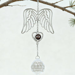 Personalisierter Engelsflügel Herz Kristallanhänger mit Foto im Stein – Kreatives Weihnachtsgeschenk