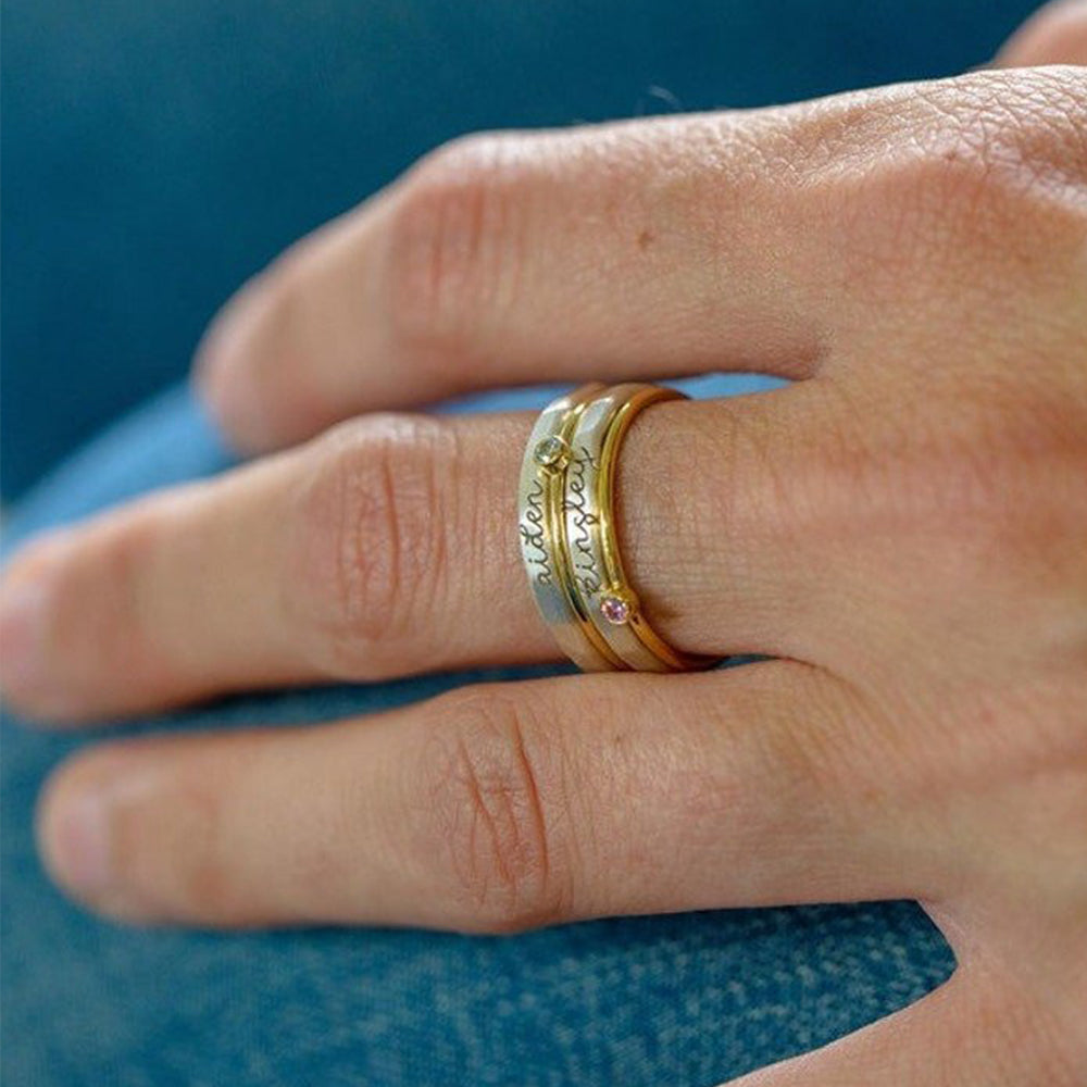 Personalisierter Stapelring – 4 Ringe mit Geburtssteinen und DIY Namensgravur, modisches & kreatives Geschenk für Sie