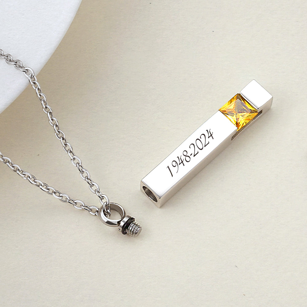 Personalisierte Asche Parfüm Kette Mit Geburtsstein & Gravur - Schlichter Bar Anhänger Erinnerungsstück Geschenk
