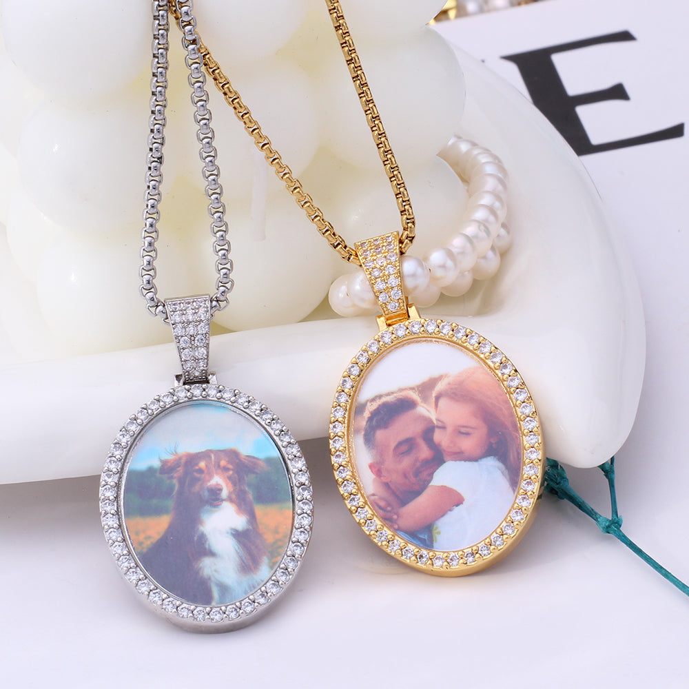 Personalisierte Foto Zirkon Oval Kette - Medaillon mit Foto