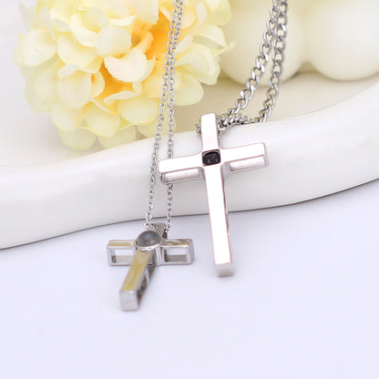 Personalisierte Sterling silver Kreuz Kette mit Foto Projektion[Bonus schwarzen Lederkette]