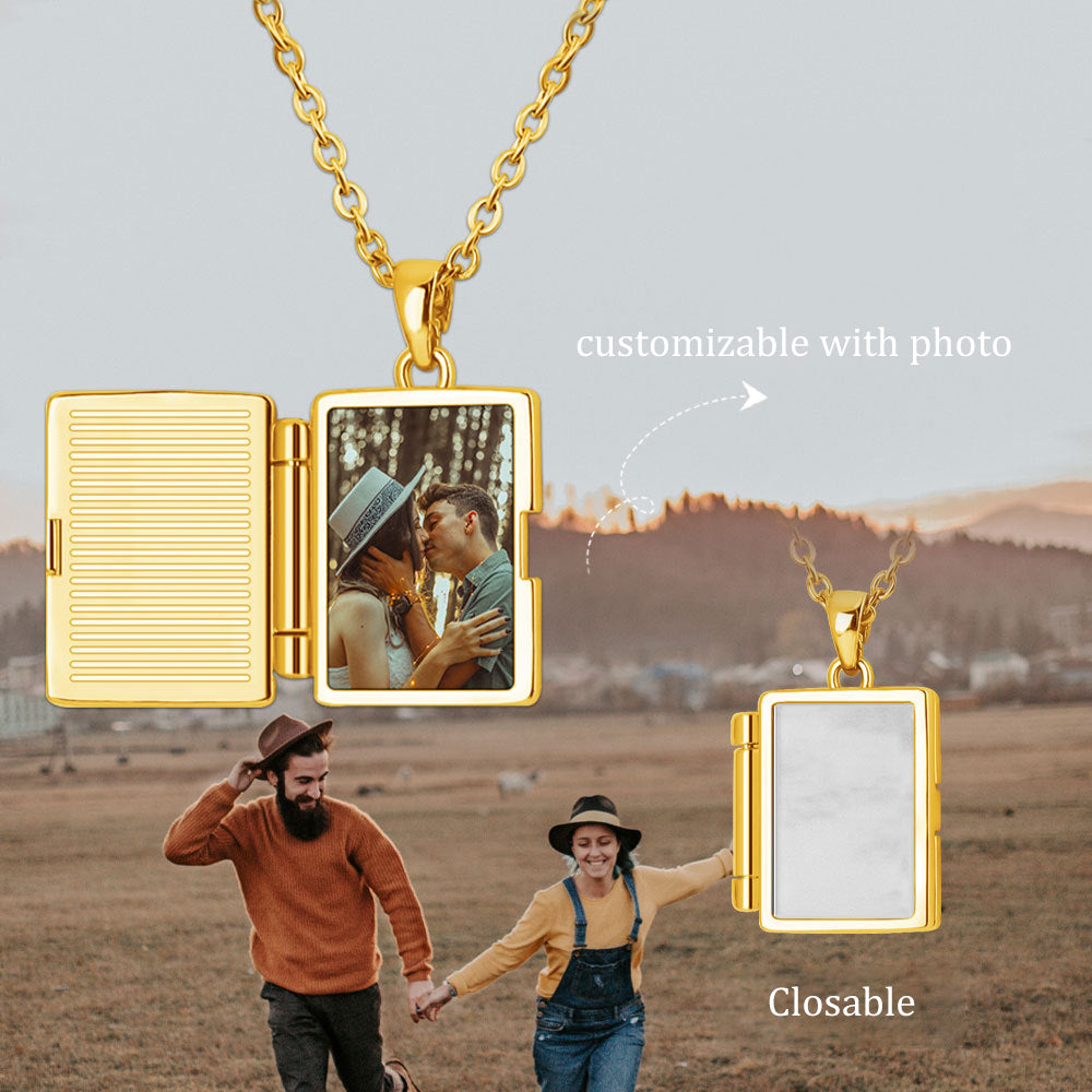 Gold Medaillon Album Umschlag Kette - Personalisierte Foto Kette im Buch,Perfektes Geschenk zum Valentinstag & Weihnachten für Sie