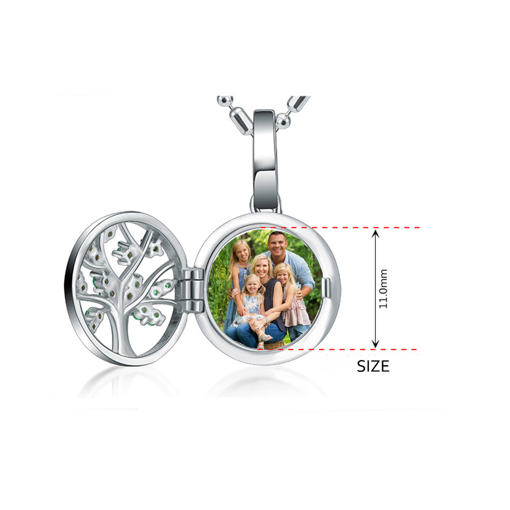 Personalisierte 925 Silber Medaillon Halskette mit Foto - Lebensbaum Anhänger, grüner Kristall, Weihnachtsgeschenk für Freundin, Ehefrau, Mutter