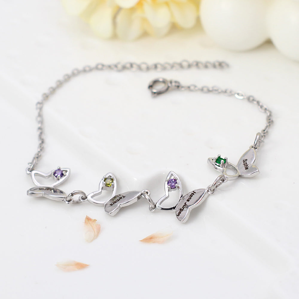 Personalisiertes Schmetterlings Armband mit Geburtssteinen & Namen – Einzigartiges Geschenk für sie