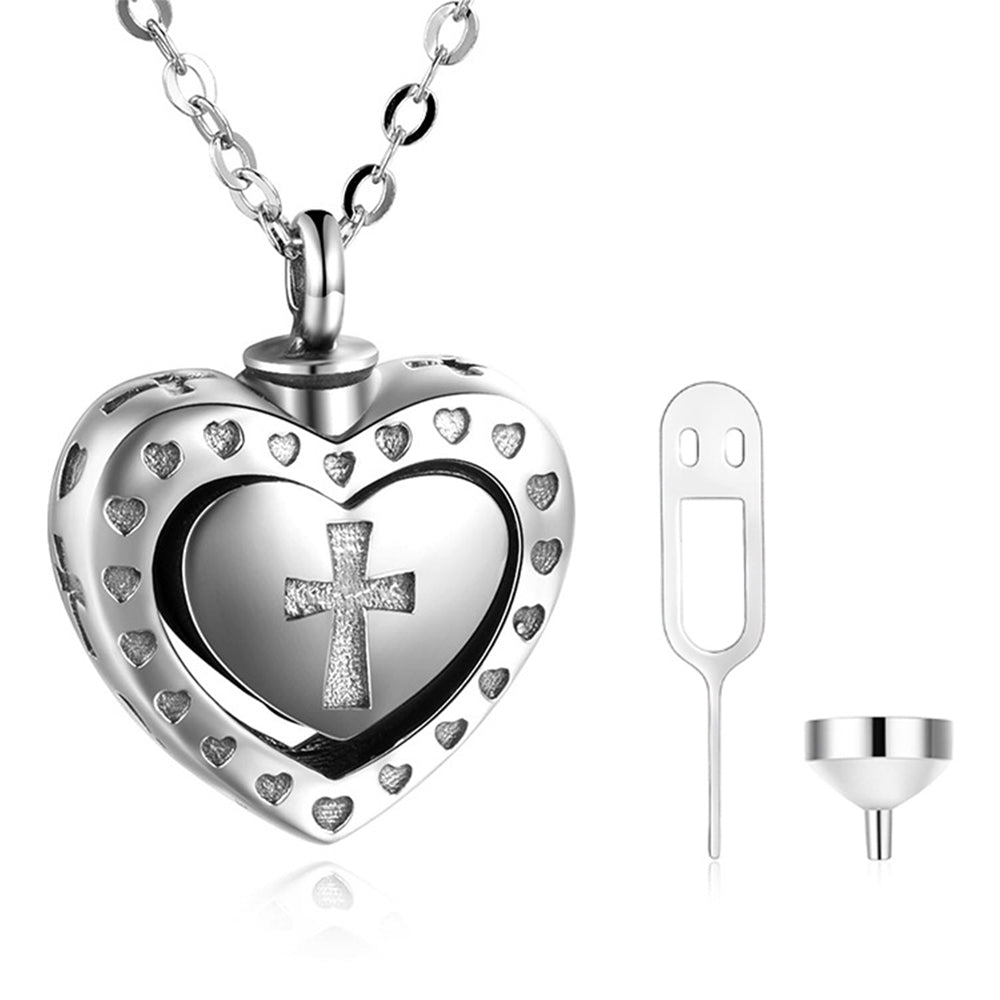 Sterlingsilber Ascheschmuck Asche Sterlingsilber Halskette Zum Befüllen Haar - Herz Anhänger mit graviertem Kreuz