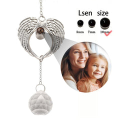 Personalisierter Engelsflügel Kristallanhänger mit Foto im Stein – Projektionsanhänger & Erinnerungsgeschenk für Feiertage und Jubiläen
