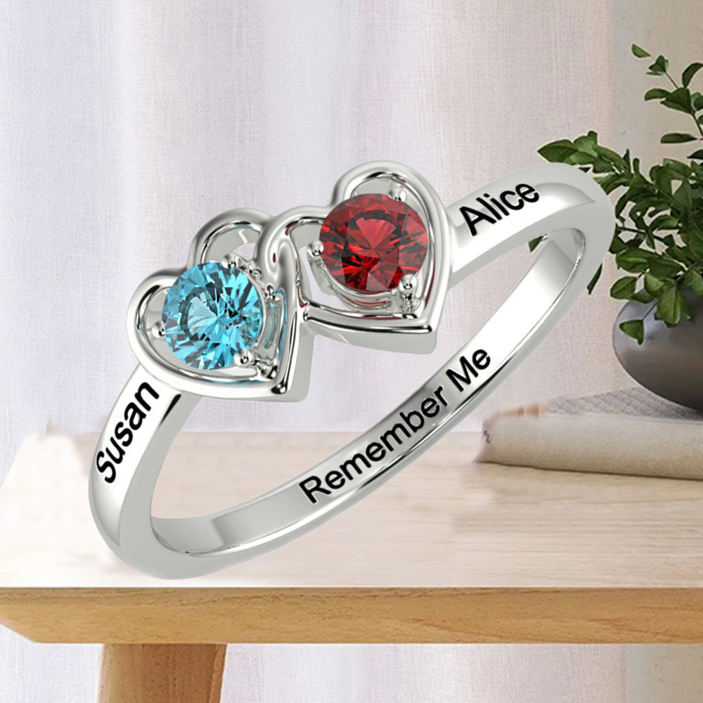 Personalisierter Geburtsstein Namensring – Herz zu Herz, mit Diamanten, Verlobungs Heiratsantrags & Geburtstagsgeschenk für Männer & Frauen