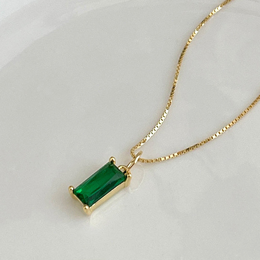 925 SilberPersonalisierte Geburtsstein kette – Minimalistisches funkelndem Zirkonia Rechteck – 12 Farben, stilvoll für jeden Anlass