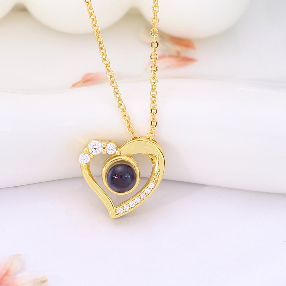 925 Sterling Silber Herz Kette mit Bild im Stein – Personalisierte Projektionskette