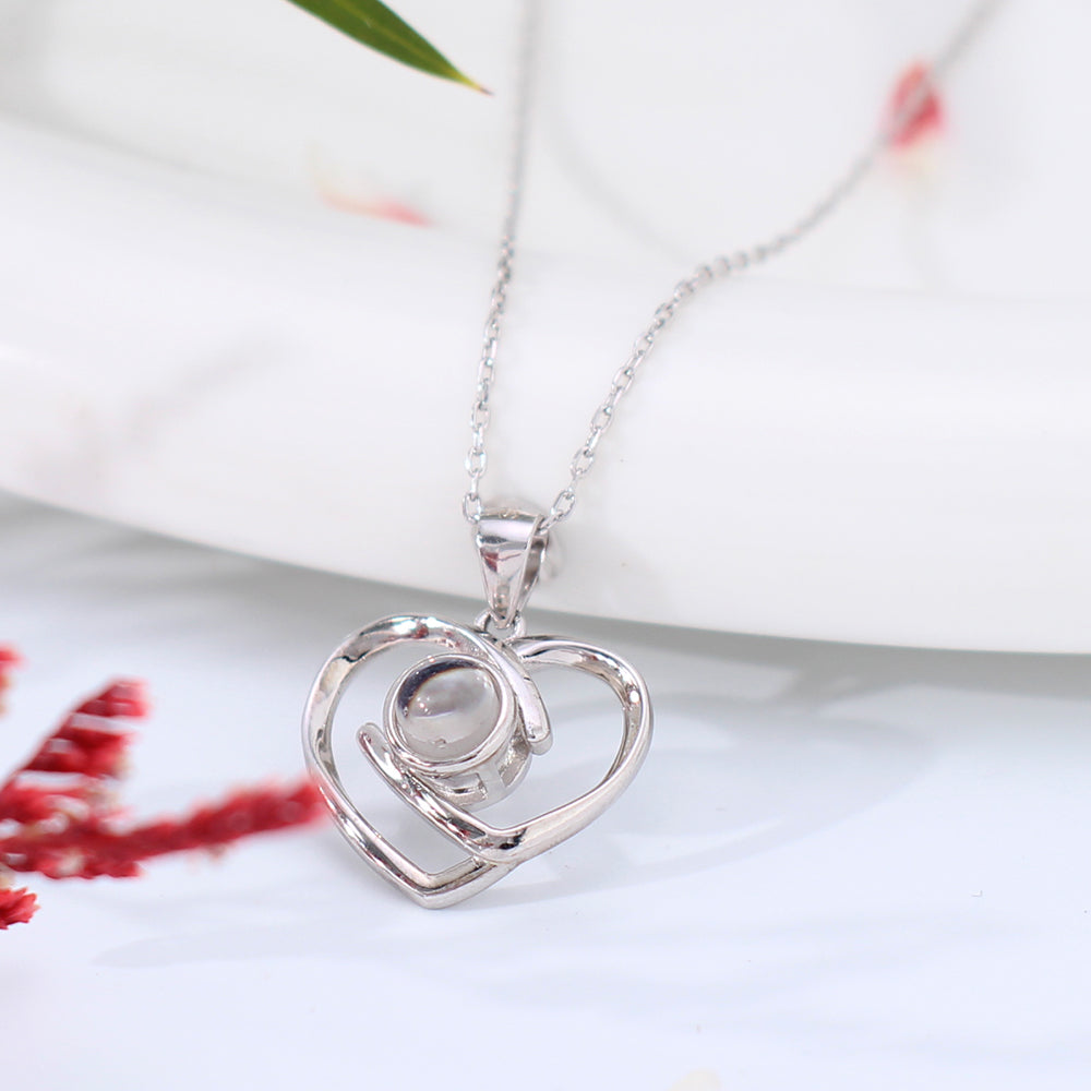 Personalisierte Kette mit Bild – 925 Silber Verflochtene Herzen Anhanger für Geschenke