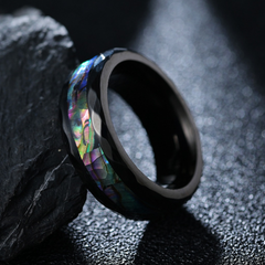 【Paar】Gehämmerter Wolfram-Goldring - Eingelegte Abalone Muschel