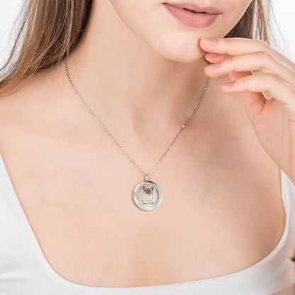 Personalisierter Hochglanz-Edelstahl-Gedenkschmuck – Rundanhänger mit doppelseitigem Glas und Fotoaufdruck, mit Haaraufbewahrung