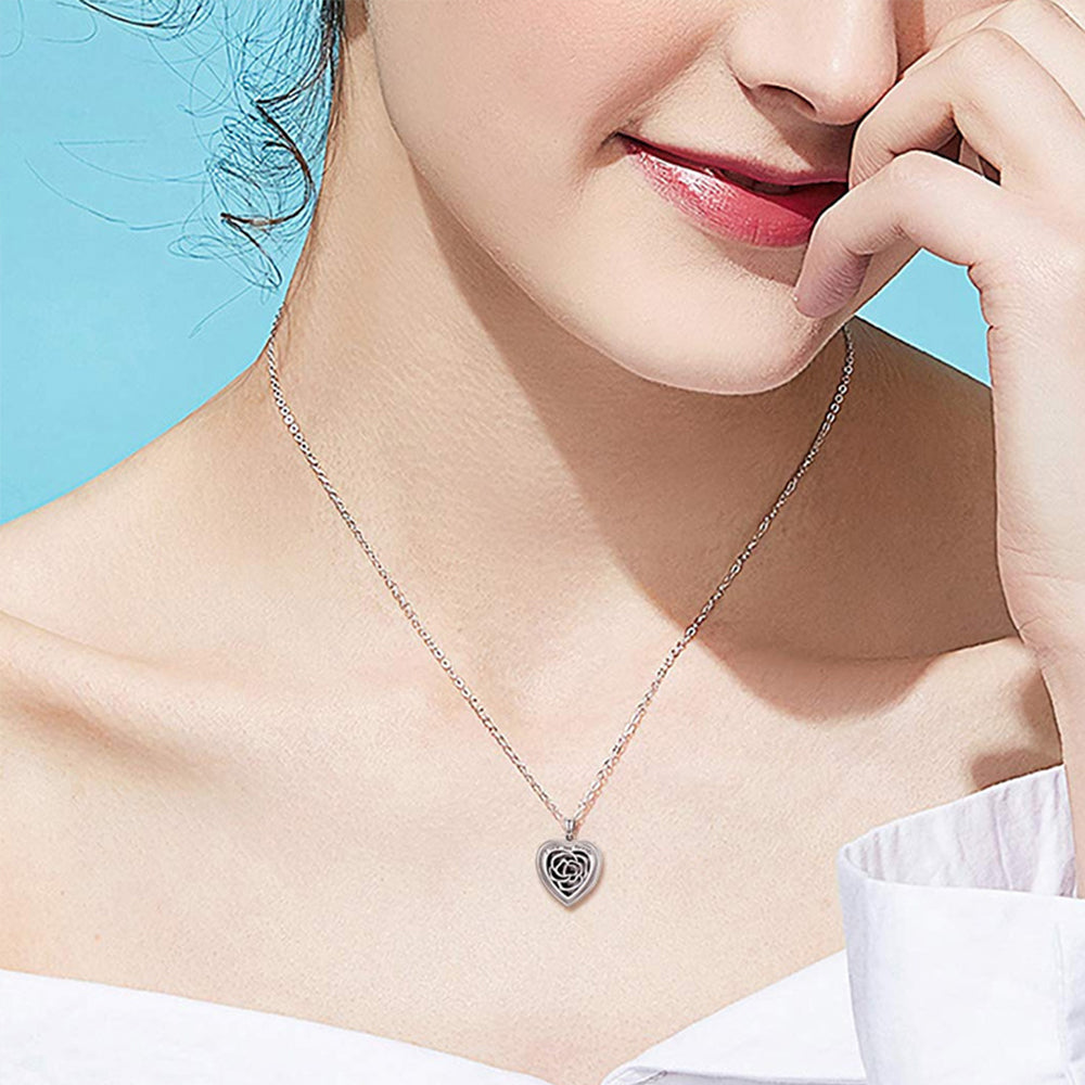 925 Silber Personalisierte Medaillon Kette mit Foto – öffnbar Herz Anhänger mit Rose, Perfektes Weihnachtsgeschenk für Freundin Ehefrau Mutter