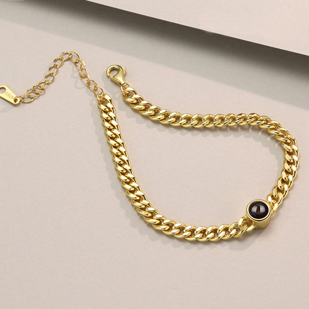 Personalisierte Foto Armband mit Projektion – Dickes Design mit Rundem Stein