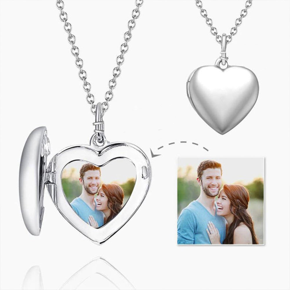 Personalisierte 925 Silber  Foto Medaillon Herz Kette – Mit Foto & Text, Klassischer Erinnerungsschmuck Geschenk für Sie
