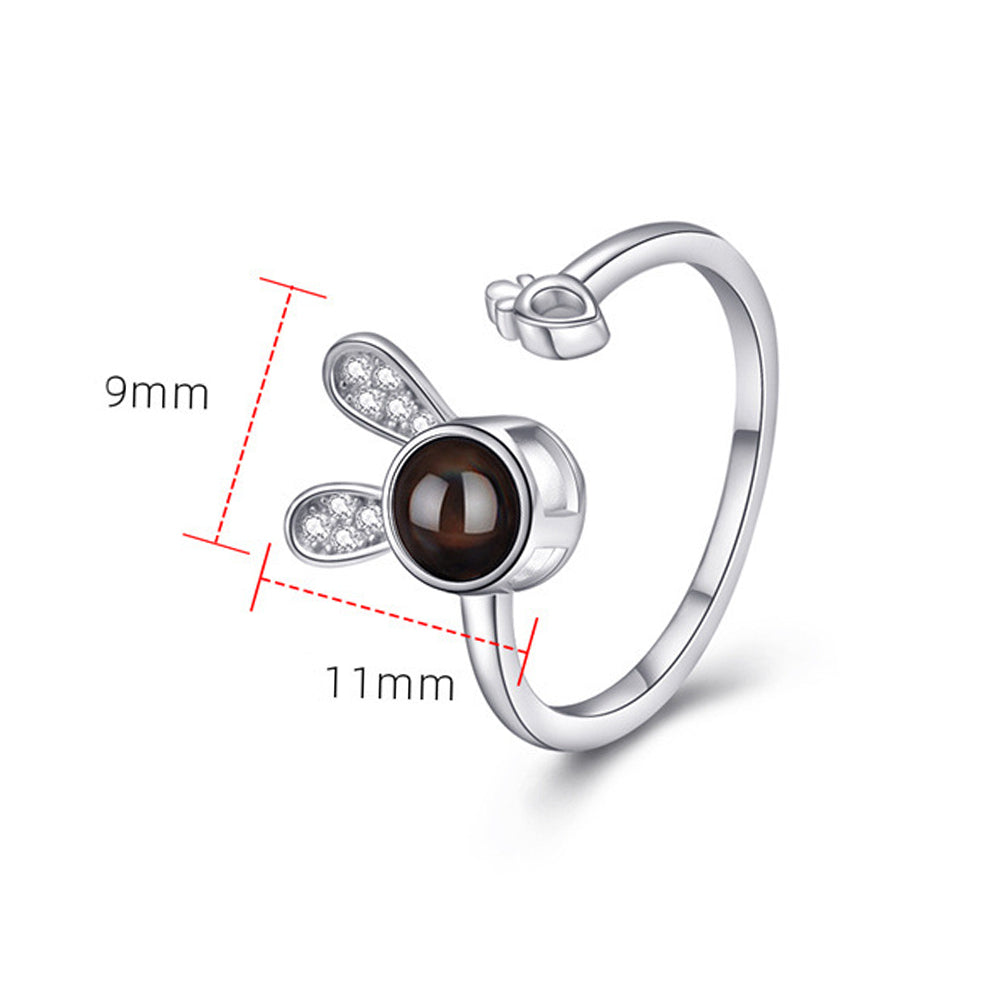 925 Silber Kaninchen Karotte Offener Ring mit Bild im Stein– Fotoprojektion Schmuck Perfekte Geschenk für Sie
