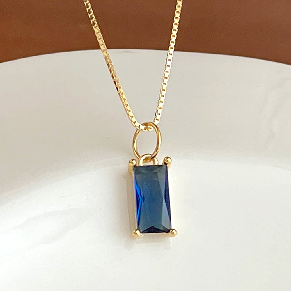 925 SilberPersonalisierte Geburtsstein kette – Minimalistisches funkelndem Zirkonia Rechteck – 12 Farben, stilvoll für jeden Anlass