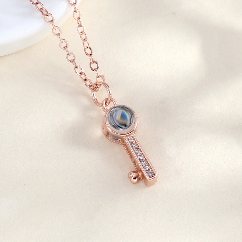 Personalisierte 925 Silber Herz Schlüssel Kette mit Bild im Stein - Ideale Fotogeschenk für Sie
