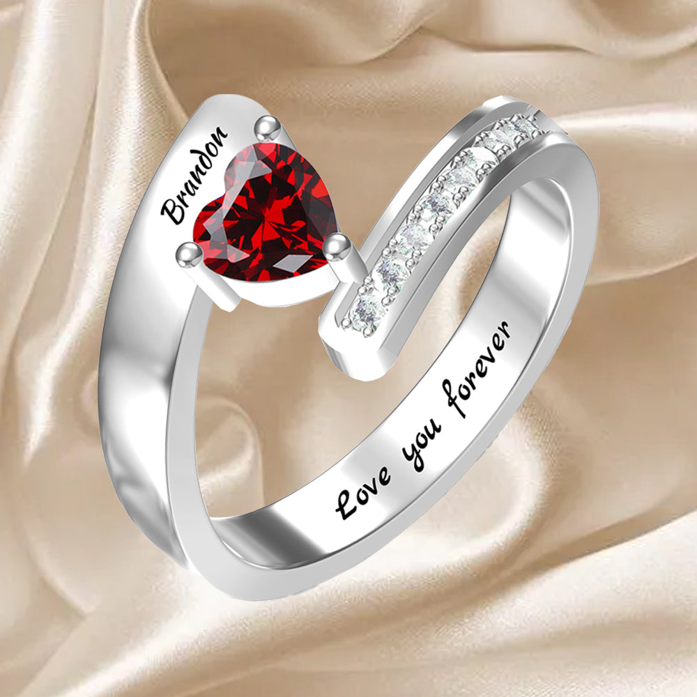 Personalisierter Geburtsstein Ring mit Gravur - Herz Blumen Kleeblatt, Heiratsantrag Freundschaftsring Familienring, Muttertag Geburtstagsgeschenk