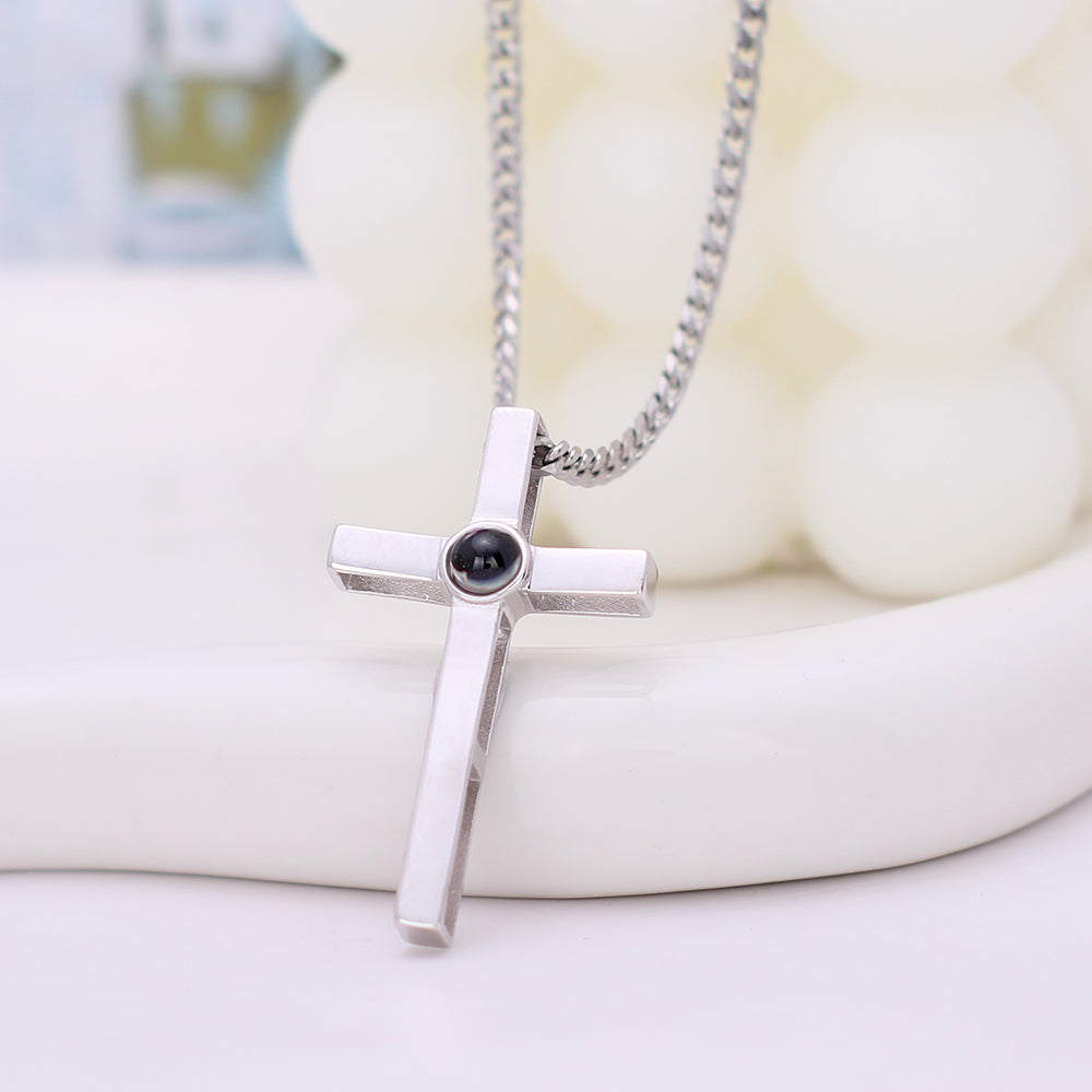 Personalisierte Silber Kette mit Foto Projektion - Einfacher Kreuzkette mit Bild