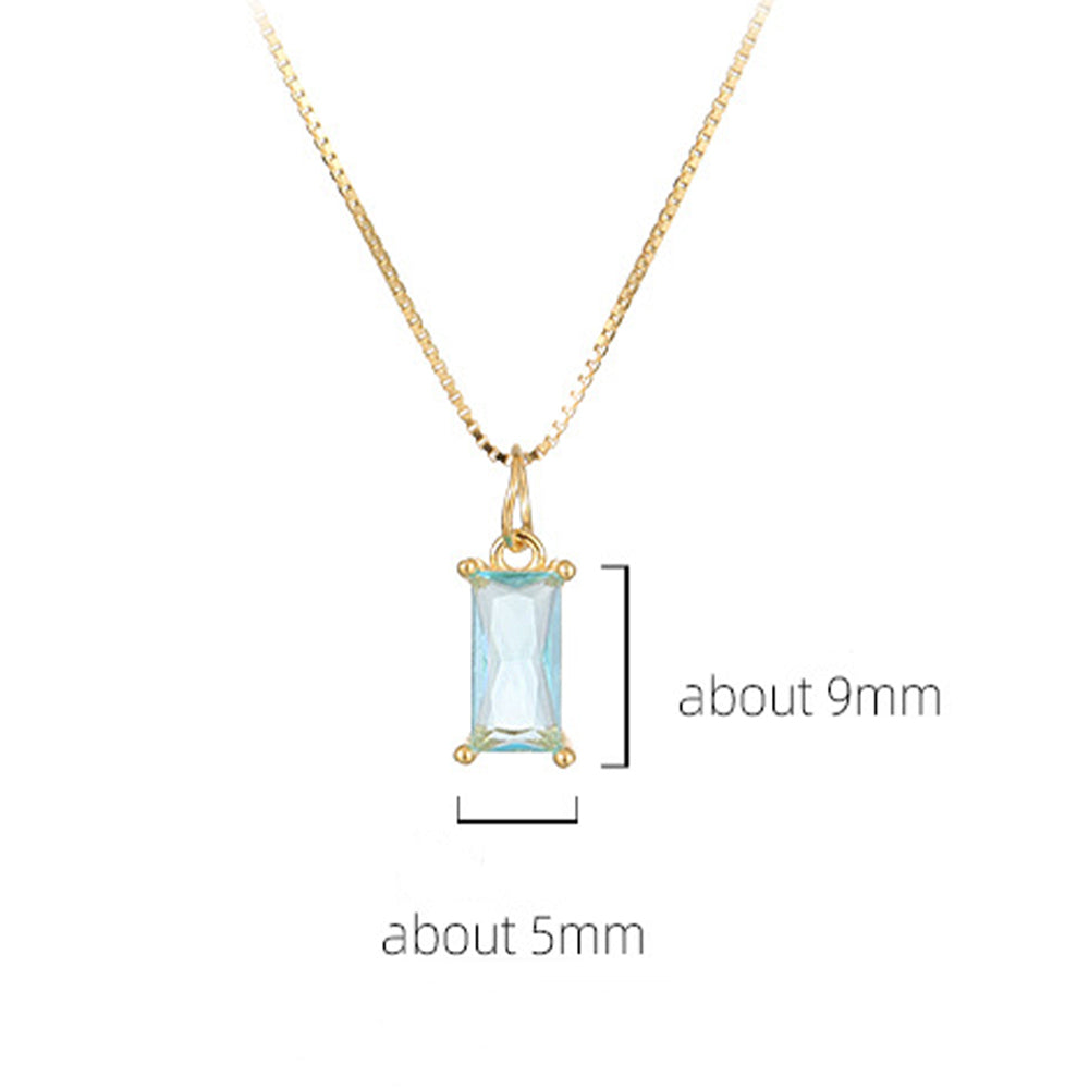 925 SilberPersonalisierte Geburtsstein kette – Minimalistisches funkelndem Zirkonia Rechteck – 12 Farben, stilvoll für jeden Anlass