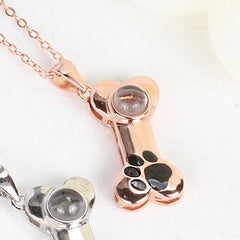 Silber Personalisierte  Halskette mit Bild im Stein - Kette mit Hundepfote-tier erinnerung schmuck